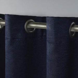 Oxford Navy Solid Woven Room Darkening Grommet Top Curtain, 52 in. W x 63 in. L (Set of 2)