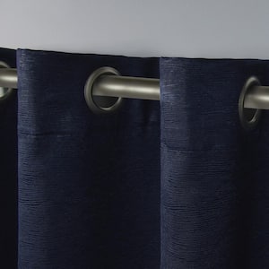 Lustre Navy Solid Woven Room Darkening Grommet Top Curtain, 52 in. W x 84 in. L (Set of 2)