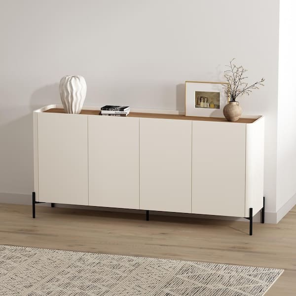 Manhattan Comfort Abbey Modern Maple and Off White Composite Wood 66.9 in. Sideboard with Adjustable Shelves