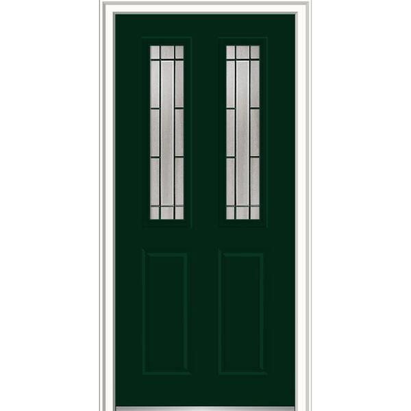 MMI Door 36 in. x 80 in. Solstice Glass Hunter Green Right-Hand Inswing 2-Lite Decorative Painted Steel Prehung Front Door