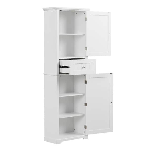 22 in. W x 11 in. D x 67.3 in. H Bathroom White Linen Cabinet 2023-11 ...