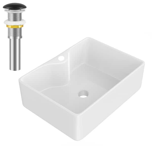 yulika Rectangular Sink 12 in . Bathroom Sink Ceramic Vessel Sink Bathroom Sink Modern with Pop-Up Drain in White and Black