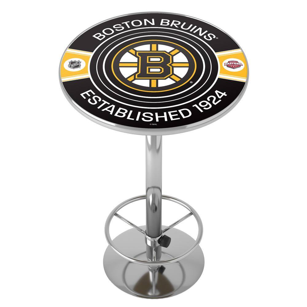 Boston Bruins Patch 27 in. Chrome Round Table Top with Adjustable Foot Rest