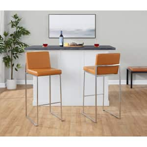 Fuji 31 in. Camel Faux Leather and Stainless Steel Metal Fixed-Height Bar Stool (Set of 2)