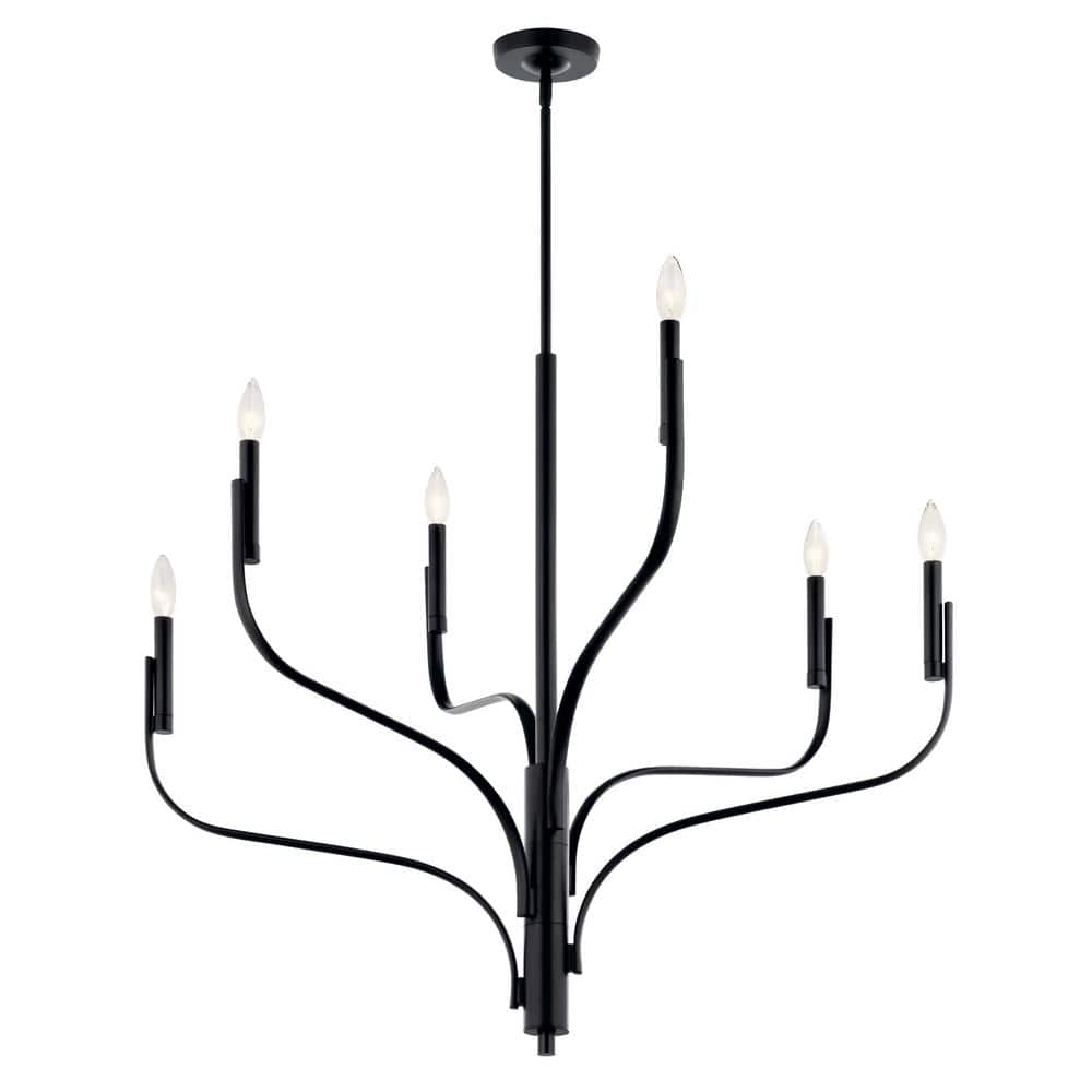KICHLER Livadia 36.25 in. 6-Light Black Modern Candle Chandelier for Dining Room