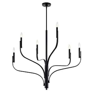 Livadia 36.25 in. 6-Light Black Modern Candle Chandelier for Dining Room