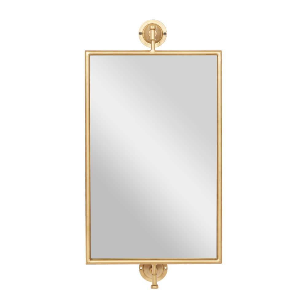 Rustic Gold & Wood Rectangular Wall Mirror 14" x 28"