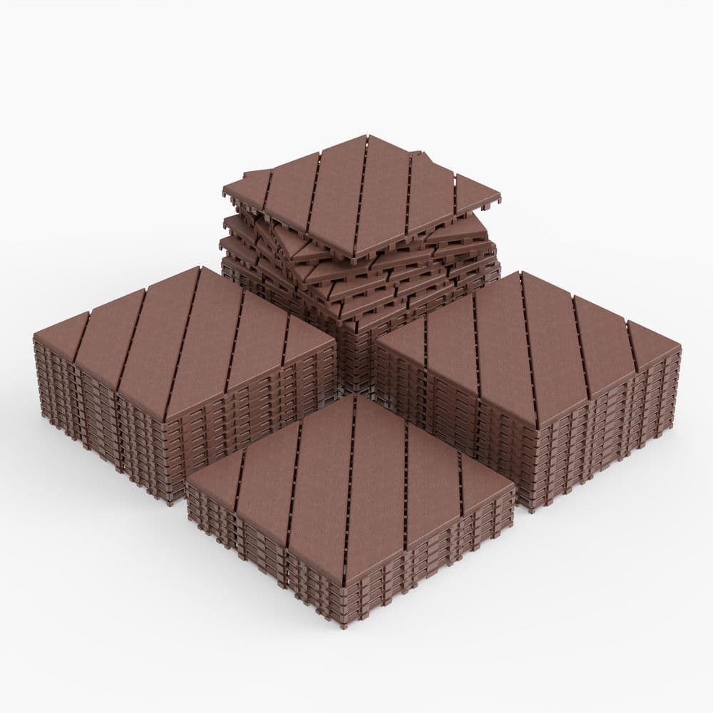 1 ft. x 1 ft. Outdoor Plastic Interlocking Deck Tile in Brown (44 sq. ft. per Box) price history on PriceWatchPro