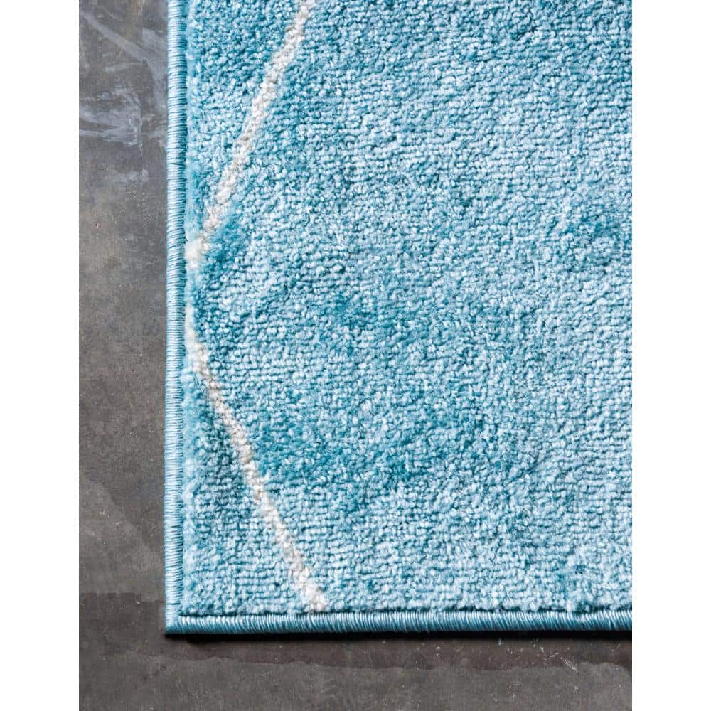 Light Blue and Ivory Trellis 8'x10' Easy-Care Synthetic Rug