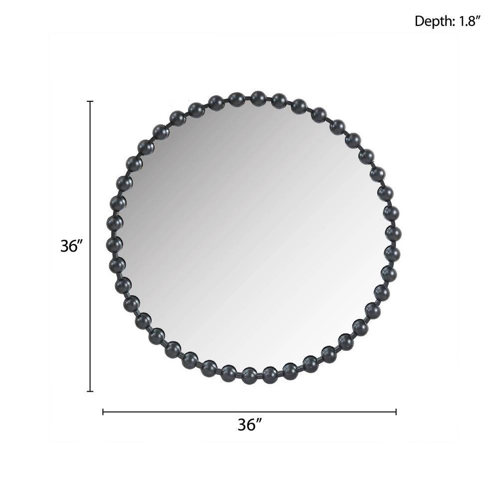 36" Round Black Beaded Frame Wall Mirror