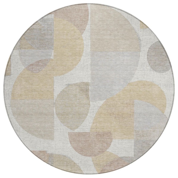 Chantille Machine Washable Indoor/Outdoor Abstract ACN3059 Ivory 8 ft. x 8 ft. Round Rug