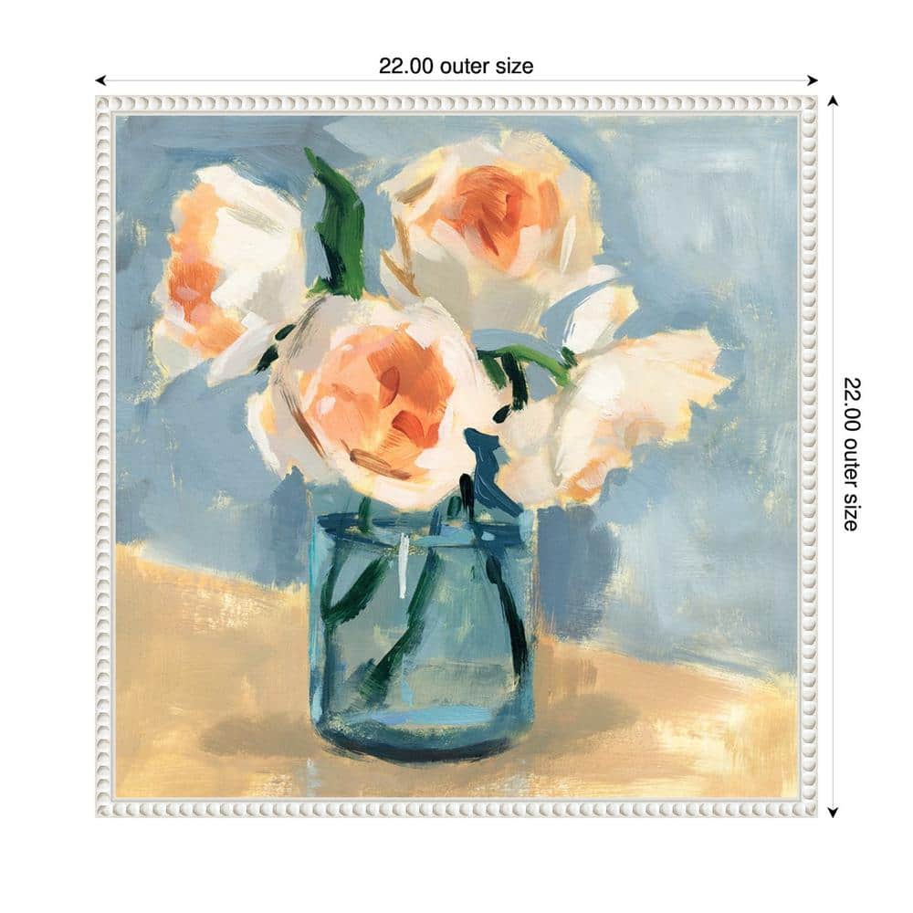 Peonies in Mason Jar II 22"x22" White Framed Canvas Wall Art