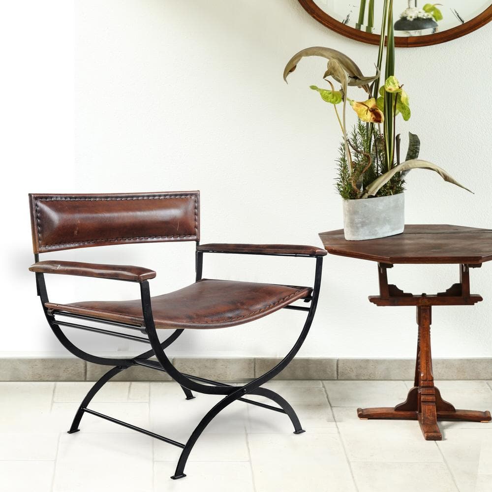 Coppola Brown Leather Director Accent Chair