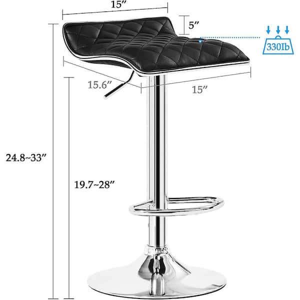 Adjustable & Rotatable Black Metal 24.8 in. H Bar Stool with Modern Faux Leather and Metal Bar Stool Set of 2