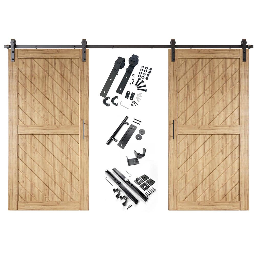 XT2 40 in. x 80 in. C-Panel Unfinished Slanted Stripe Design Double Pine Wood Sliding Barn Door with Hardware Kit price history on PriceWatchPro