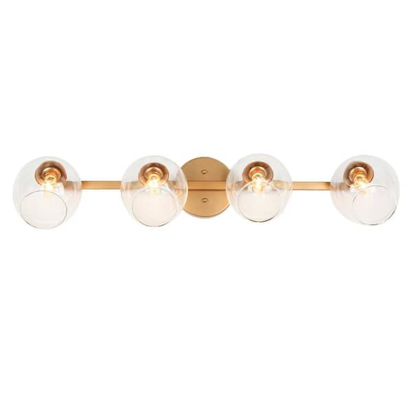 Modern 33 in. 4-Light Gold Vanity Light with Adjustable Wine Cup Clear Glass Shade