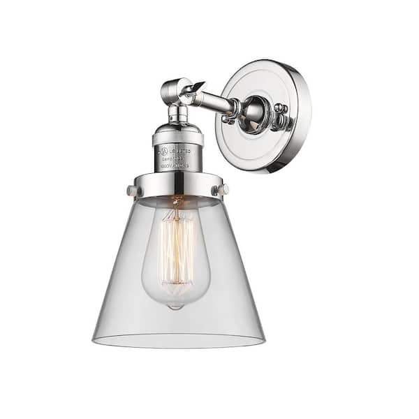 Innovations Cone 1-Light Clear, Polished Chrome Wall Sconce with Clear Glass Shade