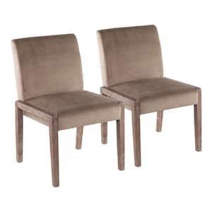 Carmen Light Brown Velvet and White Washed Wood Side Dining Chair (Set of 2)
