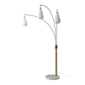 85 in. Walnut 3-Light Arc Lamp Concord Bone Porcelain