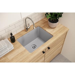 Quartz Classic Greystone Quartz 25 in. Single Bowl Undermount Laundry Sink with Perfect Drain