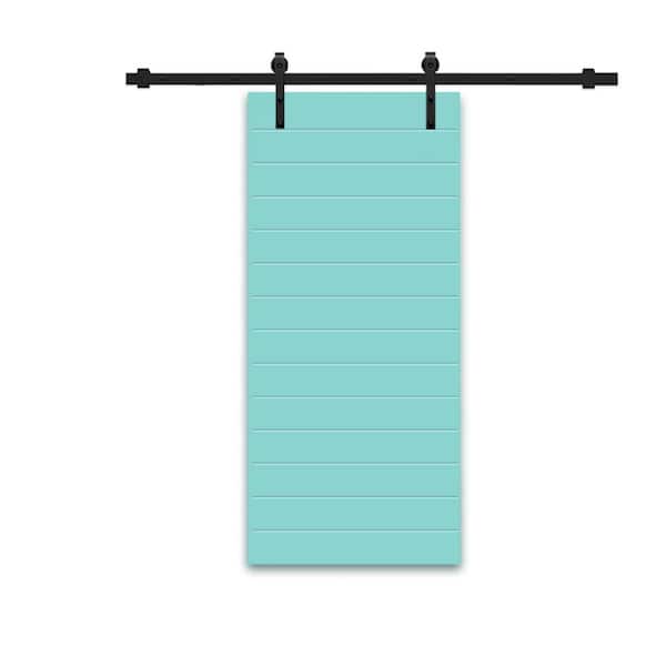 CALHOME 30 in. x 96 in. Mint Green Painted Composite MDF Paneled Interior Sliding Barn Door with Hardware Kit