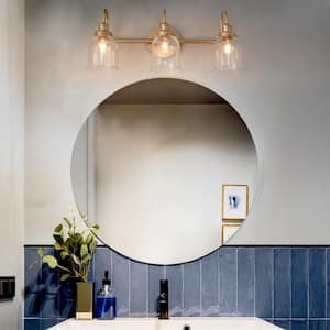 Modern Bell Brass Gold Bathroom Vanity Light 3-Light Dome Powder Room Wall Sconce Light with Seeded Glass Shades