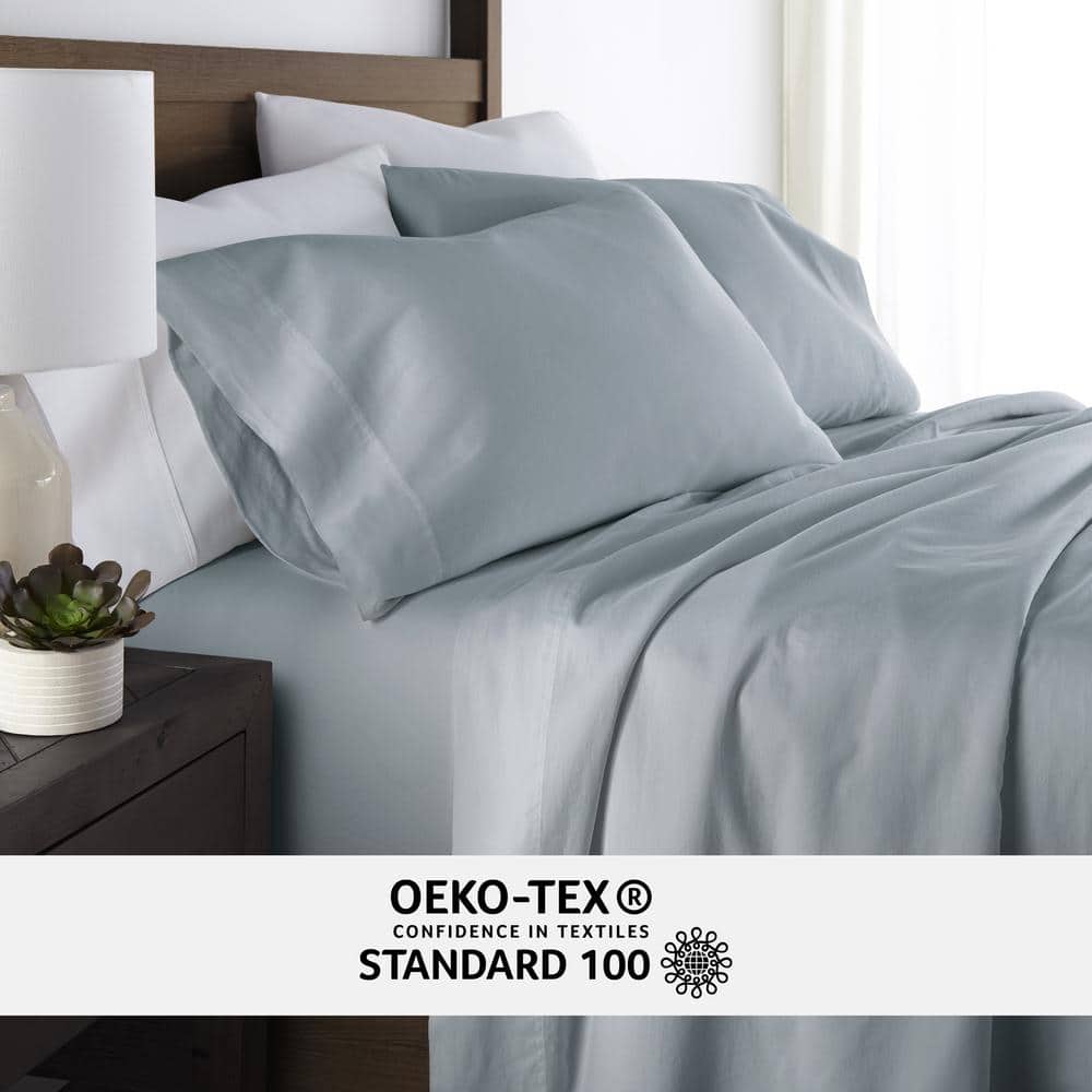 Twin Blue Solid Cotton Pillow Cover Set of Three