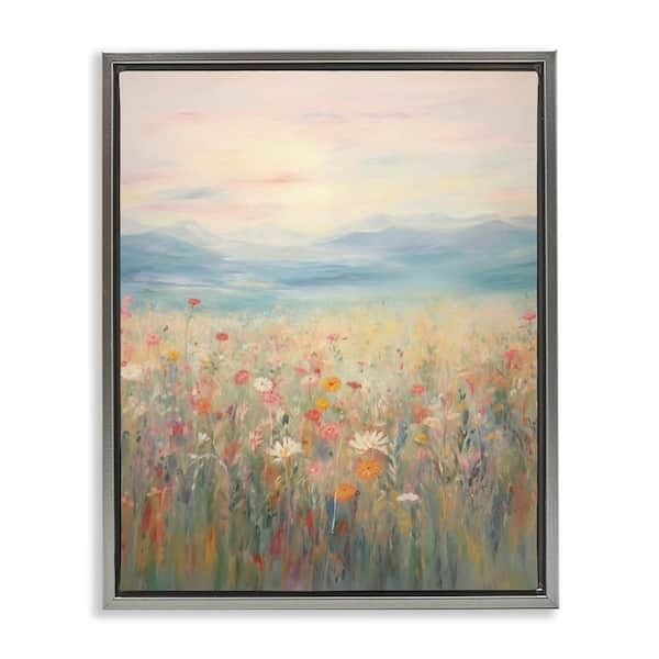 Stupell Industries Spring Floral Mountain Meadow by Arlington Prints Gray Floater Frame Nature Graphic Art Print 31 in. x 25 in.