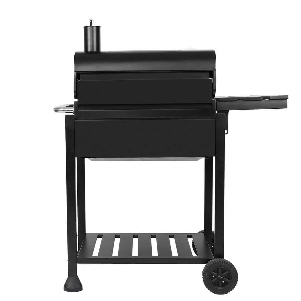 Royal Gourmet 24-Inch Black Barrel Charcoal Grill with Side Table