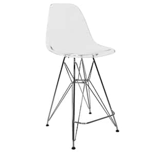 Clear Cresco 29.5 in. Modern Acrylic Barstool with Metal Base and Footrest