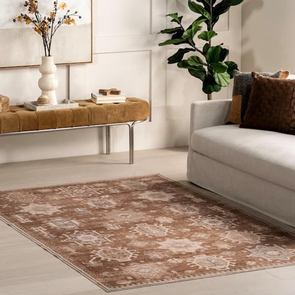 Avalon Multi Medallion Machine Washable Sienna Brown 9 ft. x 12 ft. Area Rug