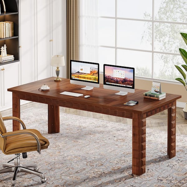TRIBESIGNS WAY TO ORIGIN Cassey 71 in. Rectangular Brown Wood Executive Office Desk, Large Computer Desk Study Table Writing Desk