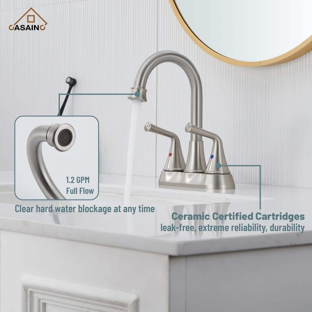 Brushed Nickel Dual Handle Bathroom Sink Faucet with Drain Kit