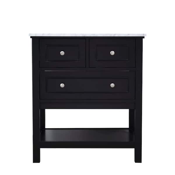 Unbranded Timeless Home Gina 30 in. W x 22 in. D x 33.75 in. H Single Bathroom Vanity in Black with Carrara White Marble