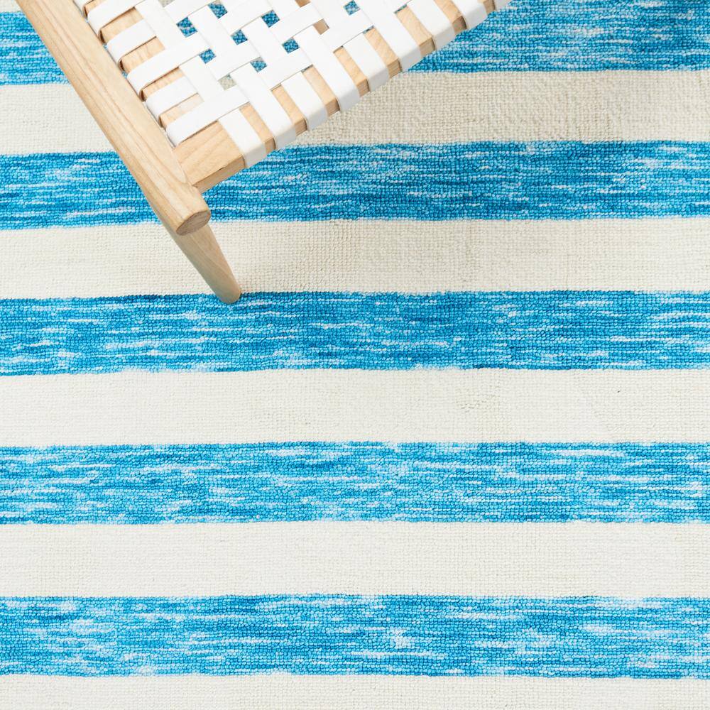Blue and Ivory Striped Synthetic 4' x 6' Washable Rug