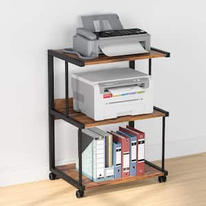 Patrick Rustic Brown Mobile Printer Stand with 3-Tier Storage Shelf