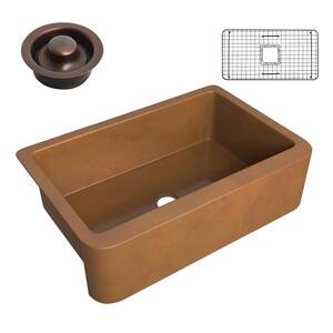 Cyprus Copper 33 in. 0-Hole Single Bowl Farmhouse Kitchen Sink in Polished Antique Copper