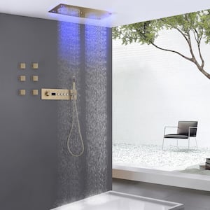 Luxury LED Thermostatic Single-Handle 4-Spray Patterns Ceiling Mount Shower Faucet in Brushed Gold (Valve Included)