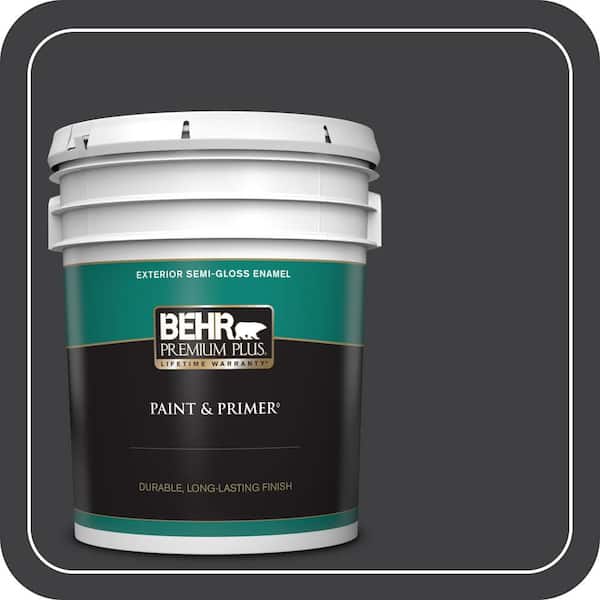 BEHR PREMIUM PLUS 5 gal. #ECC-10-2 Jet Black Semi-Gloss Enamel Exterior Paint & Primer