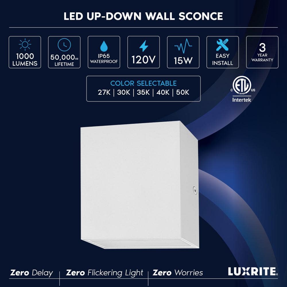 White Square LED Up and Down Wall Sconce