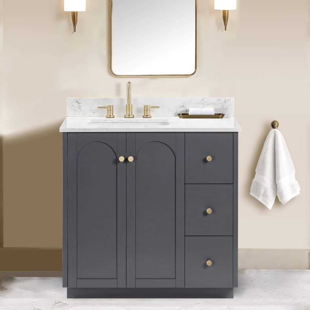 Anabelle 36 in. Single Sink Charcoal Grey Bathroom Vanity with Engineered Carrara Marble Top (Assembled) price history on PriceWatchPro