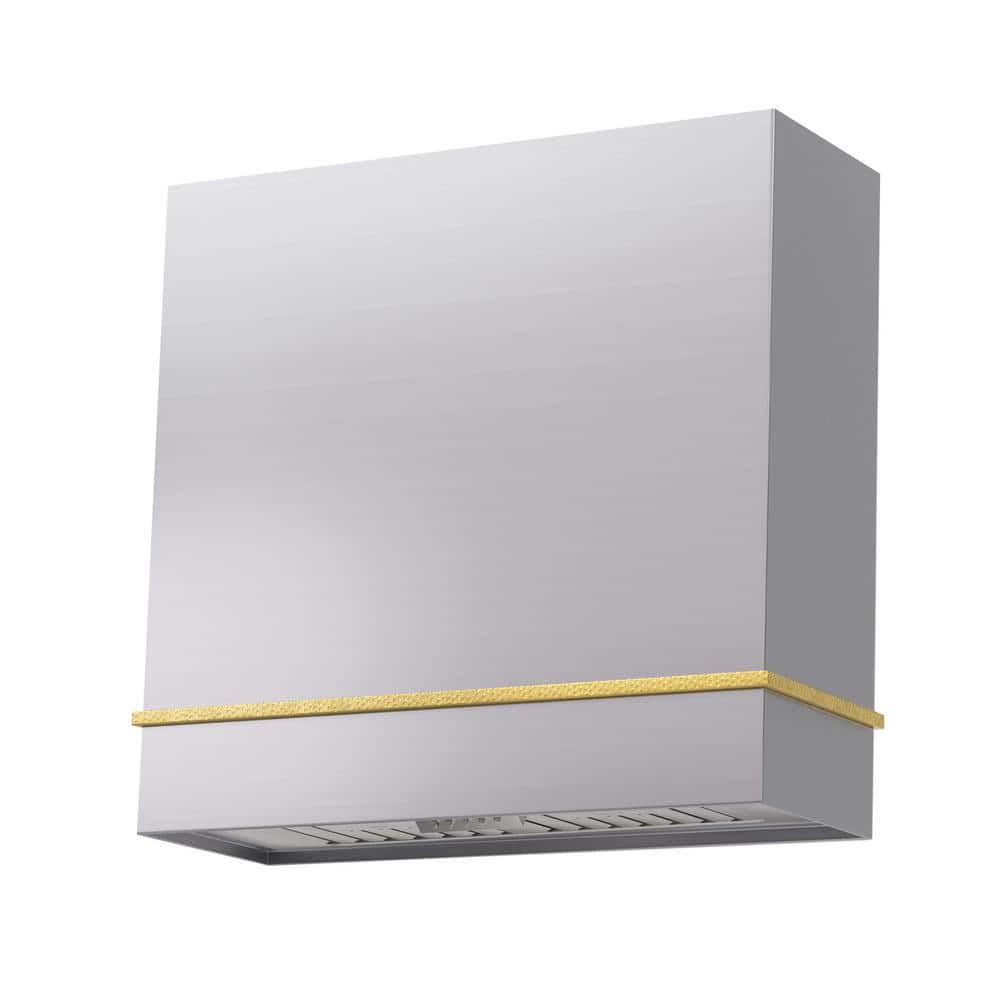 Akicon 30 in. 600 CFM Ducted Wall Mount Range Hood with Push Control, LEDs and Charcoal Filter, in Stainless Steel with Gold