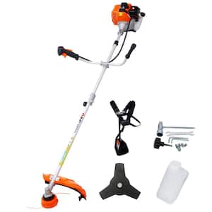 Orange Weed Eater/Wacker Gas Powered, 2-in-1 String Trimme with 10 in. Brush Cutter, Rubber Handle & Shoulder Strap
