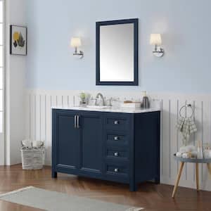 Sandon 48 in. W x 22 in. D x 34.5 in. H Single Sink Bath Vanity in Midnight Blue with Carrara Marble Top