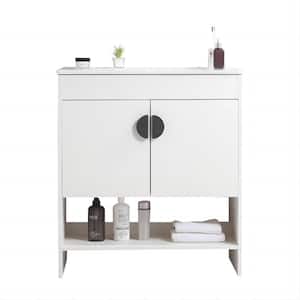Victoria 30 in. W x 18 in. D x 33 in. H Freestanding Single Sink Bath Vanity in White with Solid Wood and Ceramic Top
