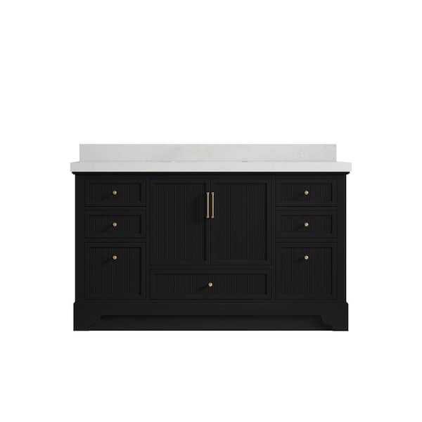 Willow Collections Alys 60 in. W x 22 in. D x 36 in. H Single Sink Bath Vanity in Black with 2 in. Carrara Quartz Top