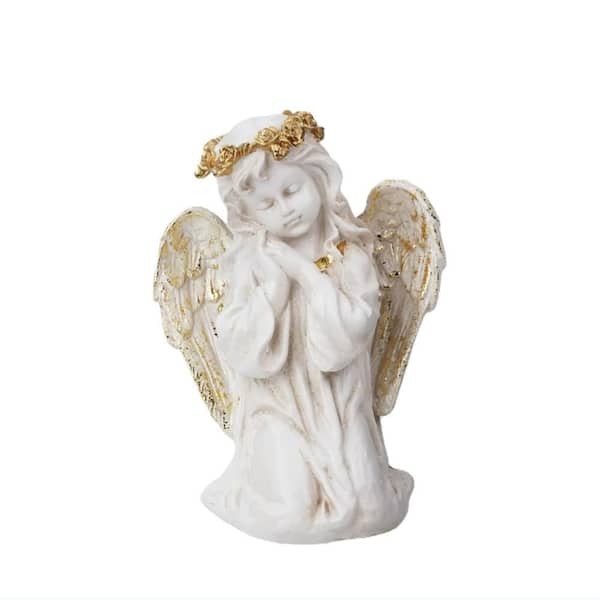 White 5 in. x 7 in. Resin Kneeling Praying Angel Figurine