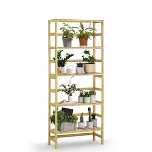 57.6 in. Tall Natural Bamboo 5-Shelf Free Standing Bookcase with Open Storage