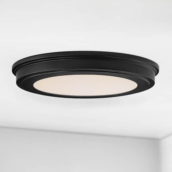 Commercial Electric 11 in. Matte Black 3-CCT LED Round Flush Mount, Low Profile Ceiling Light (2-Pack)