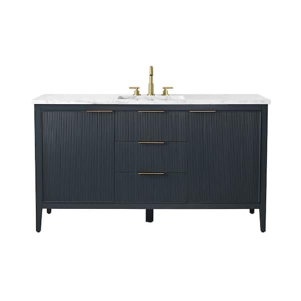 Emma 60 in. W Bath Vanity in Vintage Blue with Engineered Stone Top in Arabescato with White Sink